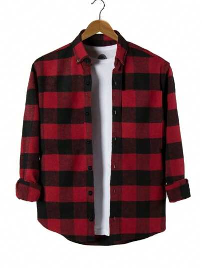 Material texturat, model în carouri, cămașă casual Lumberjack, fără tricou