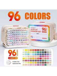 朗格288/240/192/96色直涂式丙烯颜料马克笔，带收纳袋，学生艺术专业绘画彩色软头马克笔，纸张紧密可堆叠，DIY涂鸦涂色书，可用于绘画玻璃、石头，防水人体彩绘笔，圣诞礼物