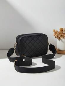 时尚女士手提包菱形针脚字母小方形单肩斜挎包 - 黑色 - 查看 5