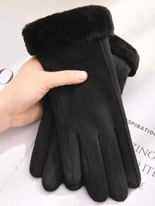 1 Đôi Găng Tay Đi Xe Đạp Bằng Lông Cừu Cho Nữ, Găng Tay Đi Xe Đạp Mùa Đông Ấm Áp, Phụ Kiện Mùa Thu - màu đen - Xem 5