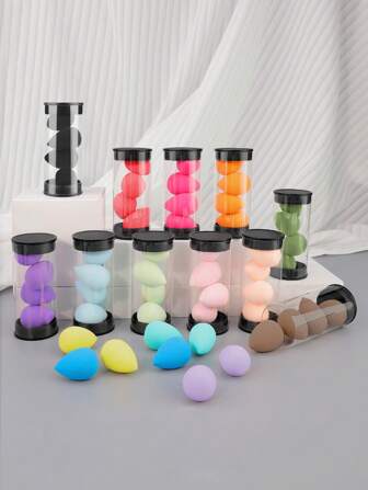 4pcs Mini Makeup Sponge Set With Storage Box, Dry & Wet Use For Liquid, Concealer, Cream, Powder, Foundation, Eye Shadow, Recommended For Beginners And Professionals