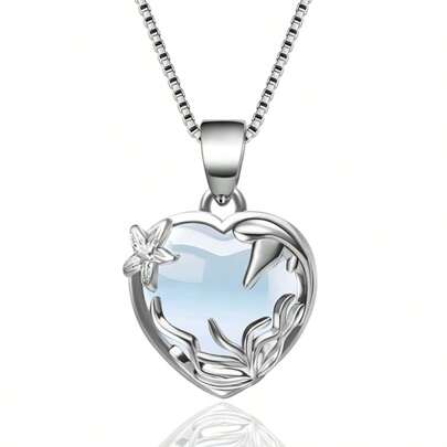 1 pieza Elegante colgante de collar de mujer con piedra lunar, corazón, estrella de mar, raya manta y algas, adecuado para vacaciones, banquetes, fiestas y uso diario