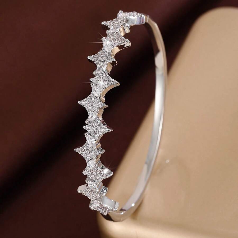 1 pièce Bracelet pour femme avec design élégant d'arrangement géométrique d'étoile à quatre branches, incrusté de zirconium synthétique - Multicolore - Voir 1