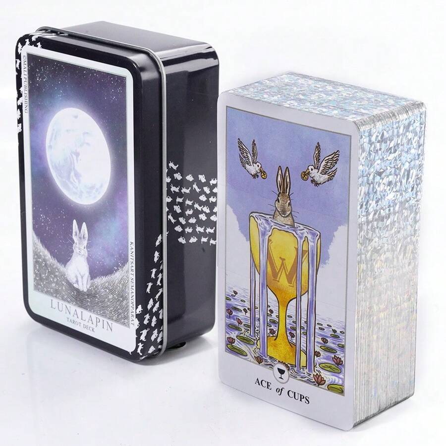 Cartas del Tarot Lunalapin en caja de lata con bordes dorados, baraja de tarot para adivinación y juegos de mesa