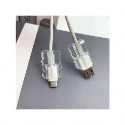 1-Piece Mixed USB Cable And Type-C Cable Transparent Wave Mobile Phone Charging Cable Protective Case, Suitable For Mobile Phone Charging Cable/Computer Power Cable Package Clip