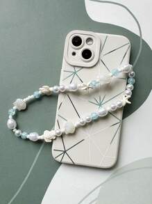 Cadena para teléfono con estilo marino de estrella de mar y concha de tortuga, pulsera decorativa con cuentas, cordón para llavero, ornamento de cordón