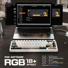 ATTACK SHARK X66 60% 无线机械游戏键盘，带音量旋钮，支持热插拔自定义键帽，PBT 键帽，三模式 USB-C/蓝牙 5.0/2.4G RGB 键盘，附带卷线器。 - 彩色 - 查看 8