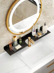 1 buc. Suport de depozitare montat pe perete în baie, suport de depozitare în fața oglinzii de baie, suport de depozitare pentru robinet, ușor de instalat, nu necesită găurire, potrivit pentru depozitarea robinetelor în baie, toaletă sau bucătărie