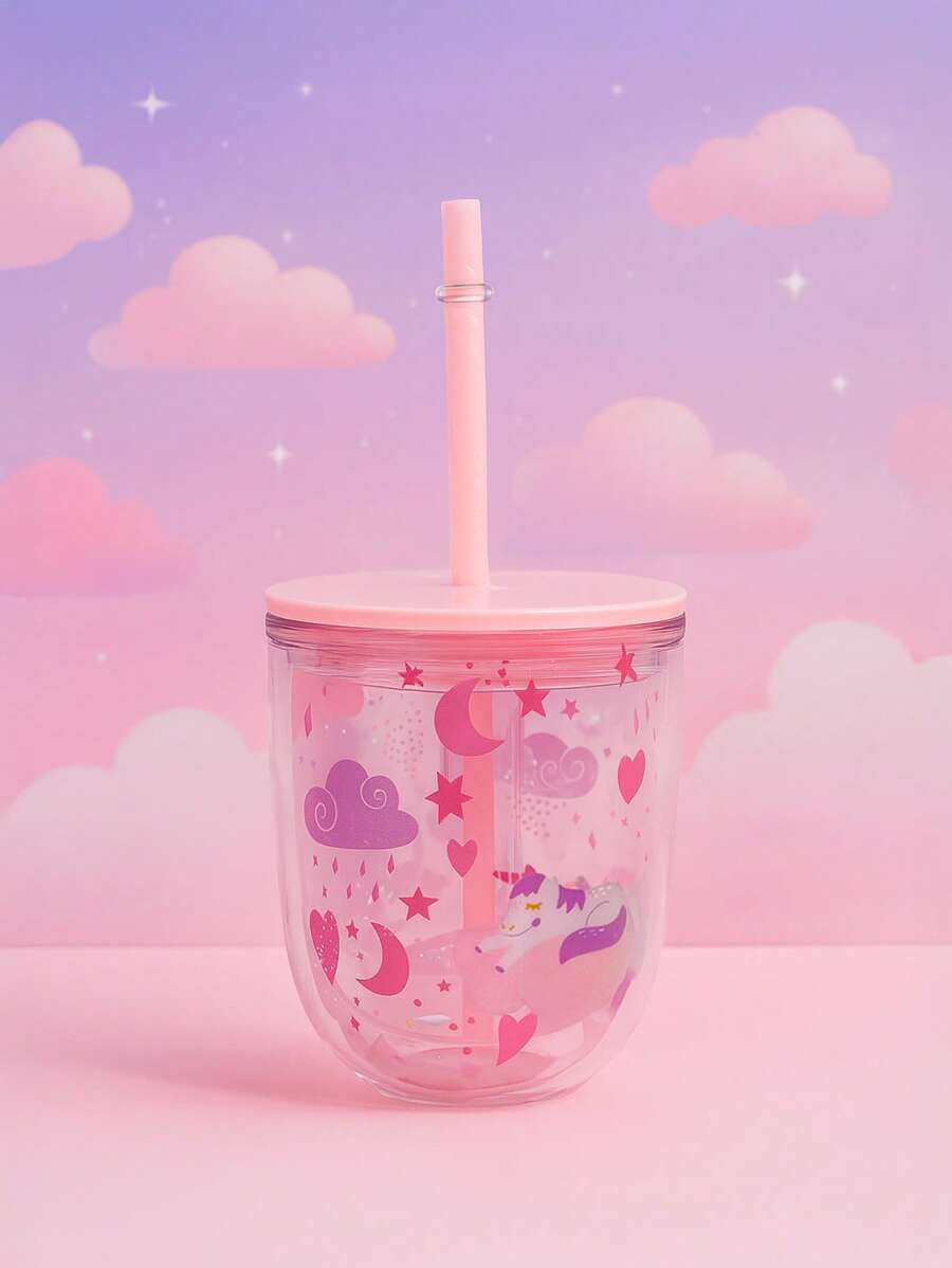 SIP JOY piąta seria spersonalizowanych kubków ze słomką i pokrywką, kubek na wodę 350 ml, uroczy przenośny plastikowy kubek odpowiedni do picia dla uczniów w domu i na zewnątrz