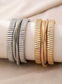 1 Stück Bangle Armband im Boho Stil, einzigartiges hochwertiges metallisches elastisches Schlangenketten Design, minimalistisch für Frauen
