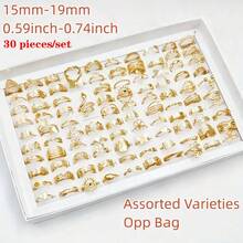 30 件/包时尚合金蝴蝶、花朵、心形女士戒指套装，优雅百搭多款式混合戒指套装，派对婚礼日常佩戴手指饰品，OPP 袋随机发货 - C Style - 查看 18