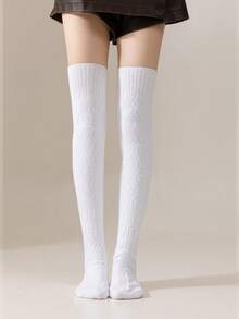 1 Paar Damen einfarbige Überknie-Socken, dicke, warme Wollmischung Strümpfe, minimalistische vielseitige Alltagsstrumpfhosen, kniehohe rutschfeste Beinwärmer, patriotisch/Unabhängigkeitstag elegante, atmungsaktive, weiche, kuschelige gestrickte Oberschenkel-Socken für Herbst/Winter - Verschiedenfarbig - Übersicht 6