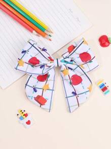 1pc Back To School Hair Bows For Students Pencil Apple Pattern Bow Alligator Clips Cute Pencil Apple Printed Bow Hair Clips For First Day Of School Term Begins Gifts Bow Barrettes Teens Hair Accessories