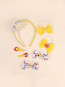 Set da 7 pezzi di accessori per capelli per il ritorno a scuola, con fermagli per capelli in tessuto colorato, lacci per capelli, fermagli a forma di matita e mela, fascia per capelli, forcine, set di accessori per capelli di moda per ragazze, adolescenti, studenti, per uso quotidiano e come regalo