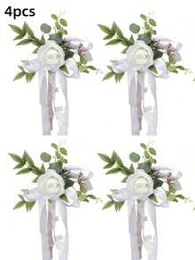 Conjunto de 8/4/2/1 decorações de corredor de casamento, flores de banco para cerimônia de casamento, festa, decoração de cadeira com flores artificiais, eucalipto e fitas