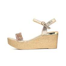 Mujer Sandalias cuña de color metálico tira tobillera vacación dorado,Verano nuevo zapatos lentejuelas sandalias versión coreana de la moda exterior sandalias zapatillas mujer,tacones altos gruesos, sandalias de moda de verano, cómodo y duradero, vacaciones, estilo casual y de negocios,Zapatos de mujer de tacón alto grueso y plataforma estilo europeo y americano a la moda ﻿ - Dorado - Ver 4