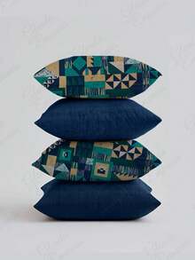 (4 Units) 45x45 Pillow Covers – 2 Plain And 2 Printed – Assorted Colors – AL - Blue-blue Geometric - View 1