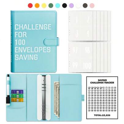 KKC 100 Envelopes Saving Challenge, A5 Money Saving Budget Binder With Cash Envelopes, Savings Challenge Planner Book, Easy And Fun Way To Save $5,050,Money-Saving Notebook, Multifunctional Wallet, Save Yourself A Sum Of Money