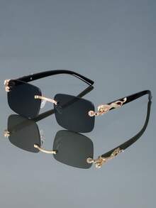 New Fashion Vintage Metal Frameless Leopard Square Fashion Glasses, For Street Photography, Outdoor, Beach, Casual, Business, Elegant & Stylish - Multicolor - View 6