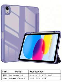适用于 iPad 第 10 代 10.9 英寸 2022 的保护壳，带笔架，适用于 iPad (A16) 第 11 代 11 英寸 2025，透明 PC 背面，防震三折支架平板电脑保护套，自动唤醒/睡眠 - 彩色 - 查看 11