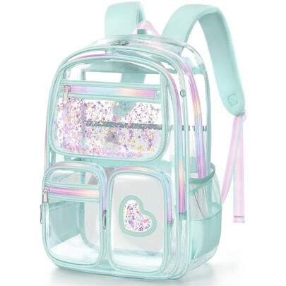 Mochila transparente para niñas, resistente mochila de PVC transparente para adolescentes, aprobada para conciertos escolares y estadios, mochila transparente para niños de preescolar, primaria, secundaria y preparatoria. Estilo informal para deportes al aire libre o viajes.