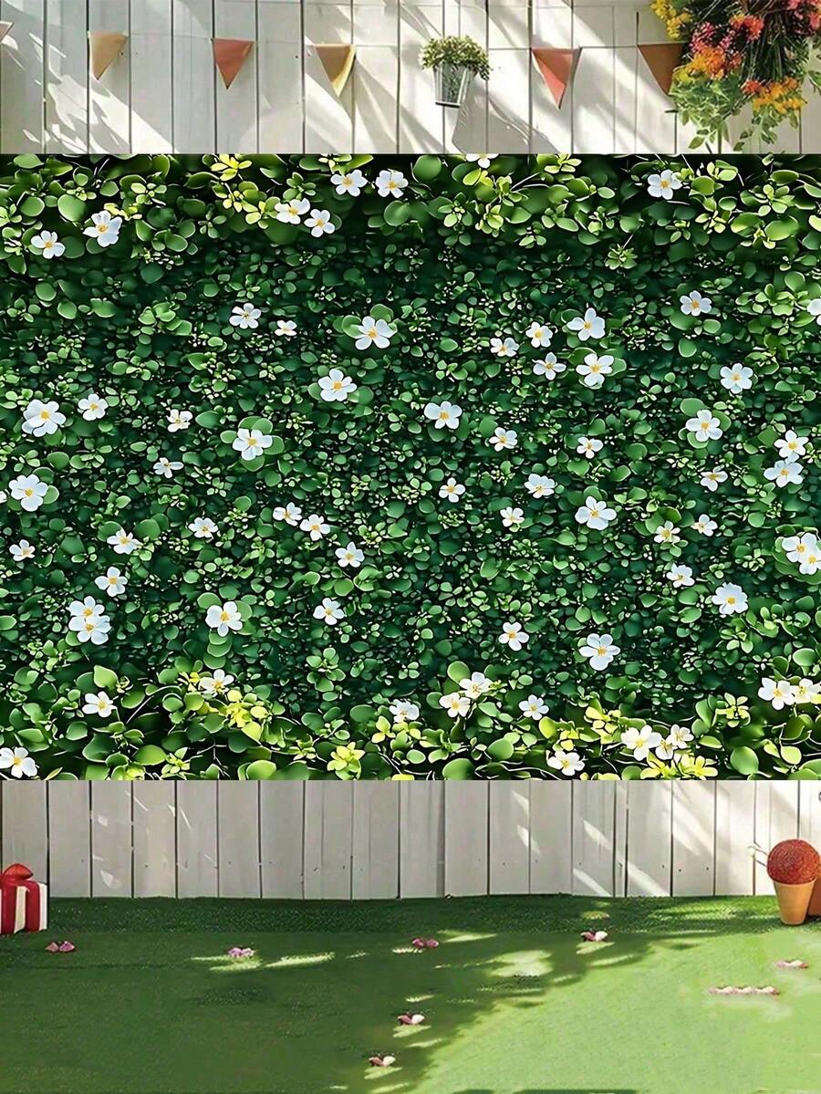 1 Stück - Riesige Frühlings Blumen Wanddekoration - grüne Blätter weiße Blumen Thema Hintergrund ohne Strom benötigt, beständiger Polyester für Innen und Außen, Dekoration für Veranstaltungen, Hochzeiten, Partys, Foto Hintergrund, Wandkunst Zuhause, Bankettszene Aufstellung - Verschiedenfarbig - Übersicht 1