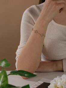 1 件奢华女士三叶草花卉水钻装饰手链，适合日常佩戴 - 手鍊 - 查看 5