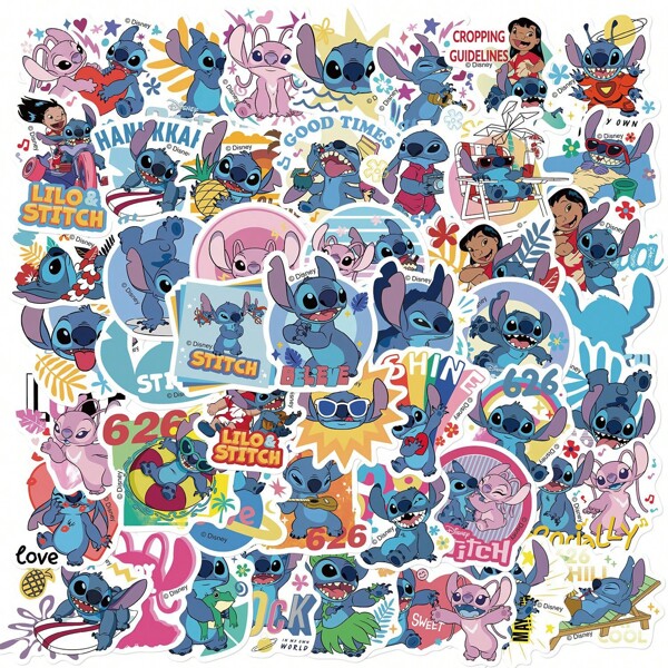 Disney 50 Sets Of Unique Stitch Style Creative Stickers For Decorating Mobile Phones, Skateboards, Water Cups And Personalized Waterproof Stickers,For School Supplies,Back To School
