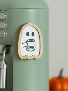 1 pieza Decoración de madera con cafetera con diseño de fantasma de Halloween, decoración de pared con diseño lindo de fantasma, perfecto para amantes del café, accesorios de cocina de Halloween, apto para el hogar, cafetería y decoración de pared - Multicolor - Ver 4