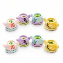 8 件苯乙烯树脂配件，卡通中国风茶壶微型玩具套装，适合 DIY 珠宝、装饰、展示和娃娃屋游戏