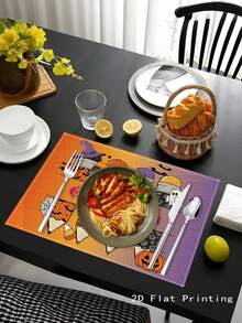 1pc Personalized Halloween Linen Placemats With Custom Name, 32*42cm, Halloween Home Kitchen Table Accessories, Party Festival Room Decor, Great Housewarming Gift For Friends - Multicolor CZD - View 3