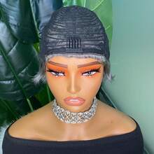 Peluca de cabello humano corto y recto con flequillo, de color gris plateado, con un corte pixie en capas, lista para usar. Versátil para peinar y recortar para disfraces de Halloween. - SGray - Ver 7