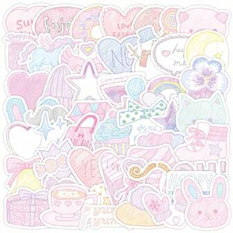 50PCS Cute Crayon Drawings Stickers Vinyl Stickers Scrapbook, Journaling, Laptop, Bumper, Skateboard, Water Bottles, Computer, Phone, Cartoon, Hard Hat, Car Stickers