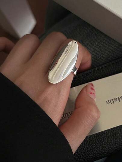 1 件简约椭圆形铜/银开口戒指，适合女性日常佩戴、派对/礼物