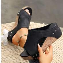 [Vintage Slippers]Elegant High-Quality Women's Slippers With Thick Soles And Wedge Heels, Featuring A Retro Style And Comfortable Design, Single-Foot Sandals. - 黑色 - 查看 4
