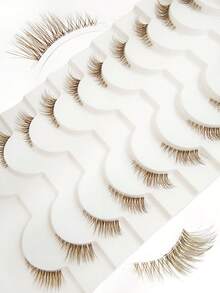Asiteo 10 Pairs Brown Half Lashes Clear Band Eyelashes Cat Eye False Eyelashes Short Soft 3d Faux Mink Eyelashes Soft Natural Makeup Cat Eye Lashes End Eye Elongated Lashes For Daily Wear Bachelor Party,Dates,Parties - Cat Eye Lashes - View 4