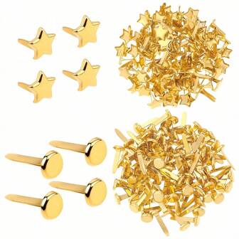 100pcs/200pcs Gold Mini Paper Brads - Smooth Round & Star Shapes - Multipurpose Scrapbooking Decorations & Office Supplies, Suitable For Crafts, DIY Projects And File Organization,For School Supplies,Back To School