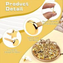 100pcs/200pcs Gold Mini Brad Paper Fasteners - Smooth Round & Star Shaped - Multipurpose Scrapbooking Decor & Office Supplies, Suitable For Crafts, DIY Projects, File Organization, Planners, Stationery, Valentine's Day Handmade Decorations