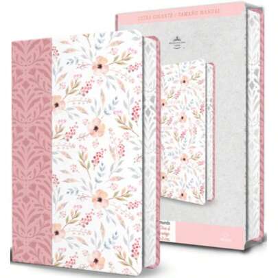 Biblia RV1960 LETRA GIGANTE Rosada Con Flores Imitación Piel 14 puntos con canto pintado