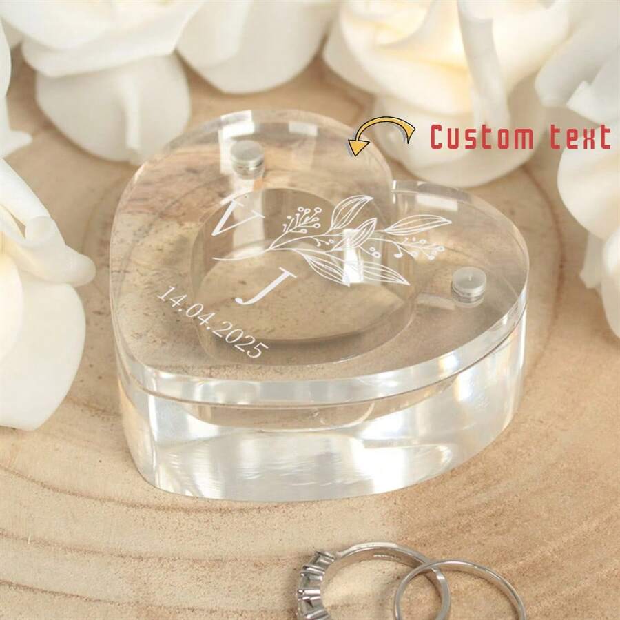 Personalisierte Laser-Gravur Hochzeitsring Box, Liebesring Box, Acryl Ring Box, Herz-förmige Hochzeitsring Box, transparente Verlobungsbox