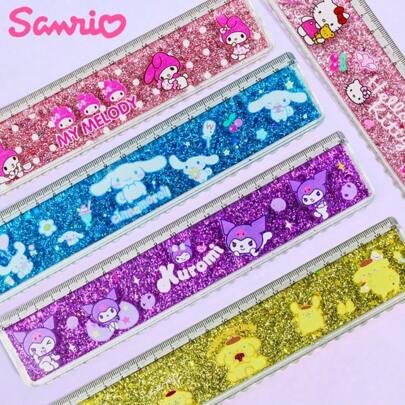 Sanrio 1pc Sanrio Liquid Glitter Wave Pattern Ruler, 20cm Cute Cartoon Fantasy Ruler (2 Styles Random)