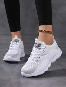 女士透气运动鞋，休闲系带户外鞋，舒适低帮鞋 - 白色 - 查看 3