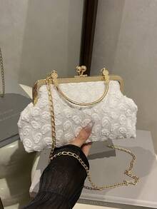 2025年新款花卉链条正装手拿包，时尚手提包，单肩包和斜挎包，纯色，款式多样 - 白色 - 查看 9