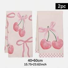 2 件浪漫粉色格子蝴蝶结和樱桃图案厨房巾，15.75 * 23.62 英寸（40 * 60 厘米）超柔软吸水超细纤维洗碗巾、手巾、洗碗布、家居装饰、厨房装饰、烹饪烘焙茶巾、清洁用品，适用于餐厅、厨房、节日装饰和礼品，所有季节