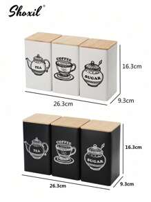 shoxil 1pc Square Coffee Storage Canister - Airtight Bamboo Lid & Metal Body, Suitable For Storing Coffee Beans, Tea Leaves Or Snacks, For Home Use/Coffee