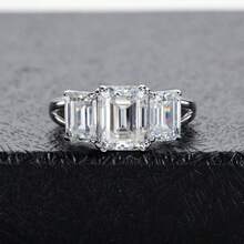 ANU JEWEL 7x9mm/3.0CT 祖母绿莫桑石戒指，S925 银莫桑石结婚戒指，适合作为礼物 - 白色 - 查看 5