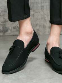 Men's Leather Shoes, British Style Suede Leather Shoes, Fringe Loafer Shoes, Casual Business Work Moccasin Old Money Chic Autumn