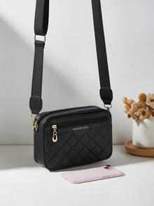 时尚女士手提包菱形针脚字母小方形单肩斜挎包 - 黑色 - 查看 3