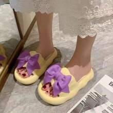 女士可爱毛绒室内拖鞋，舒适绑带厚底防滑蝴蝶凉鞋，百搭休闲装