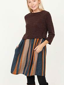 Boho Retro Gingham Red Blue Yellow Square Neck Sleeveless Ruffle Dress - Brown B - View 1